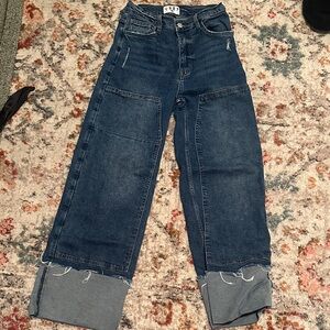 Vibrant Brand High Rise Wide-Leg Dark Blue Patch Jeans